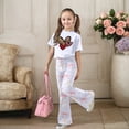 thumbnail image 2 of Gaexia Girls' Summer Pant Set,Valentine's Day Girls Outfit Cute Bow Heart Print Short Sleeve Top With Flare Leg Pants Toddler Two Piece Matching Fashion Clothes,12-13 Years, 2 of 6
