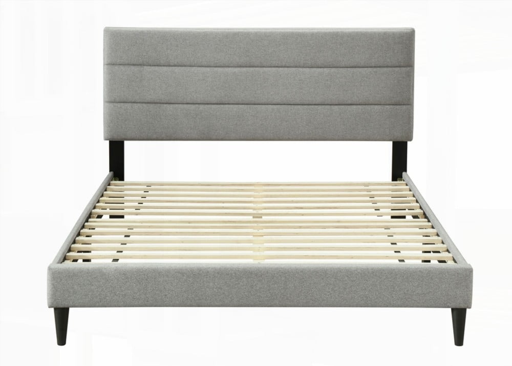 King Size Metal Platform Bed Frame with USB Charging, Gray for Master Bedroom