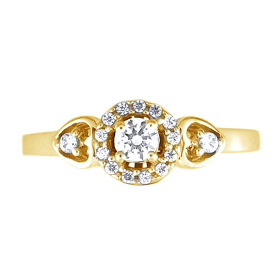 Round Cut White Natural Diamond Heart Sides Promise Ring in 10k Yellow Gold (0.25 Cttw)