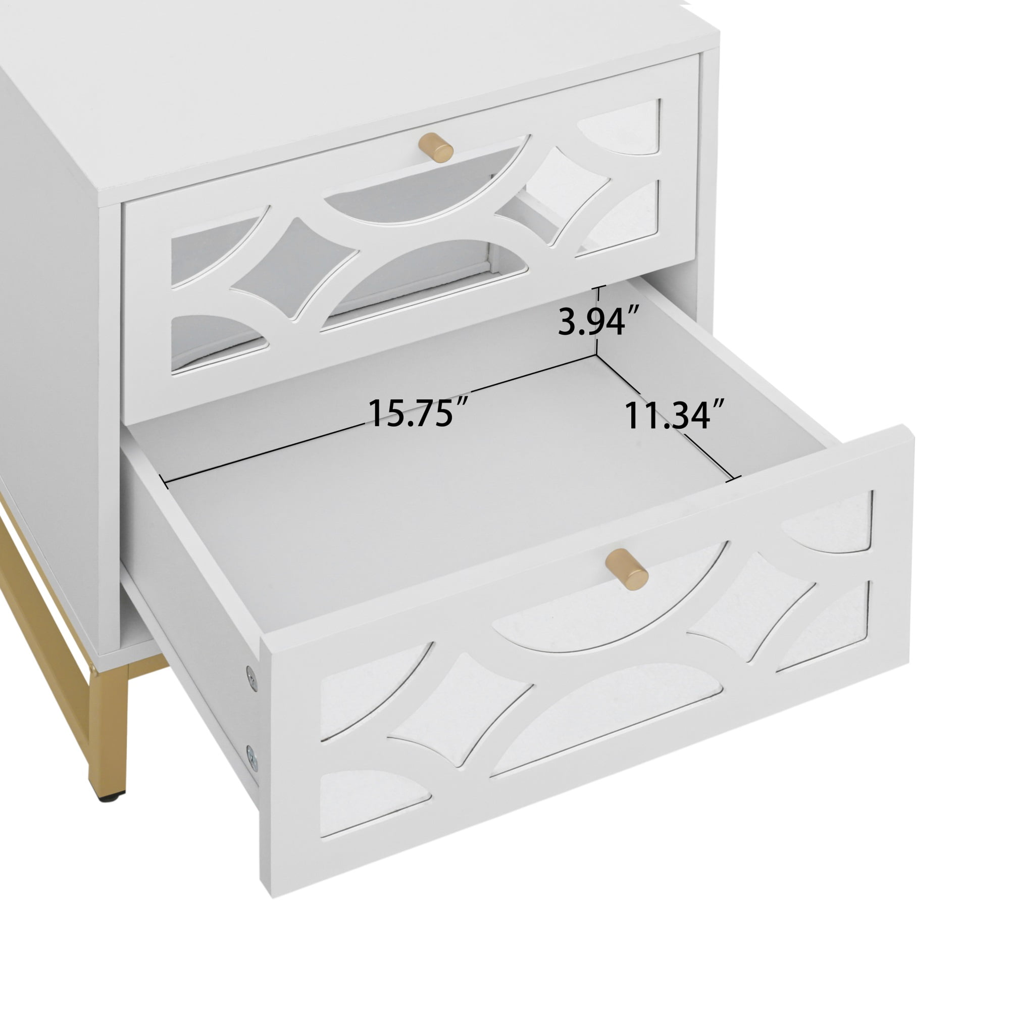 Resenkos Modern Mirrored Nightstand with 2 Drawers for Bedroom, White Storage Bedside Table with Golden Leg Resenkos Modern Mirrored Nightstand with 2 Drawers for Bedroom, White Storage Bedside Table with Golden Leg