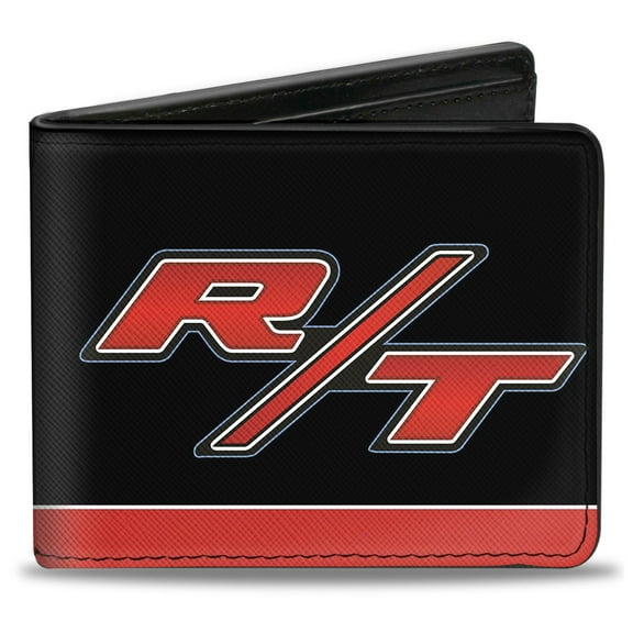 Dodge Wallet, Bifold, Dodge Challenger RT Emblem Stripe Black Blue White Red, Vegan Leather