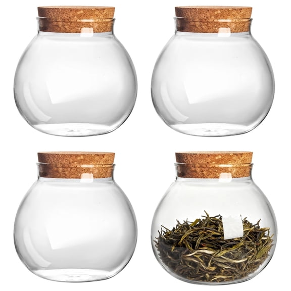 4 Pack Glass Storage Jars with Cork Lids - 17 oz Airtight Pantry Containers | Globe Glass Food Containers for Coffee, Beans, Tea, Spices & Kitchen Organization
