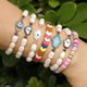 thumbnail image 4 of Pulsera elástica de perlas naturales de agua dulce, brazalete con cuentas de arcoíris, conector CZ, regalo para niñas, 4 of 4