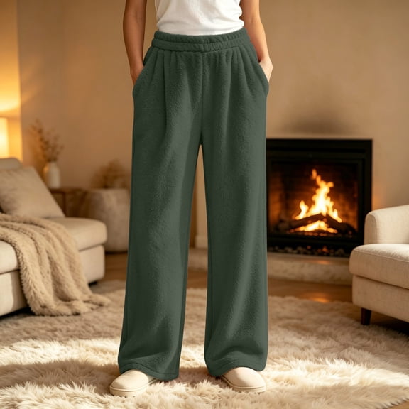 Hulanddfd Womens pants Sweatpants Wide Leg Casual Cotton Pants with PocketsBlueL