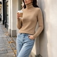 thumbnail image 5 of Kaemgyyd Women's Turtleneck Sweaters Fall Fitted Long Sleeve Basic Tops Fashion Knitted Layering Outfit（Khaki,XX-Large）, 5 of 7