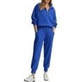 thumbnail image 1 of Womens 2 Piece Sweatsuits Set Long Sleeve Half Zip Pullover Sweatshirt Joggers Sweatpants Fall Outfits Tracksuit, 1 of 6