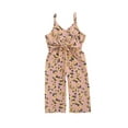 thumbnail image 3 of Kids Girl Romper, Sling Trousers, No-Sleeve Flower Printed Buttons Summer Lace-up Clothes, 3 of 4