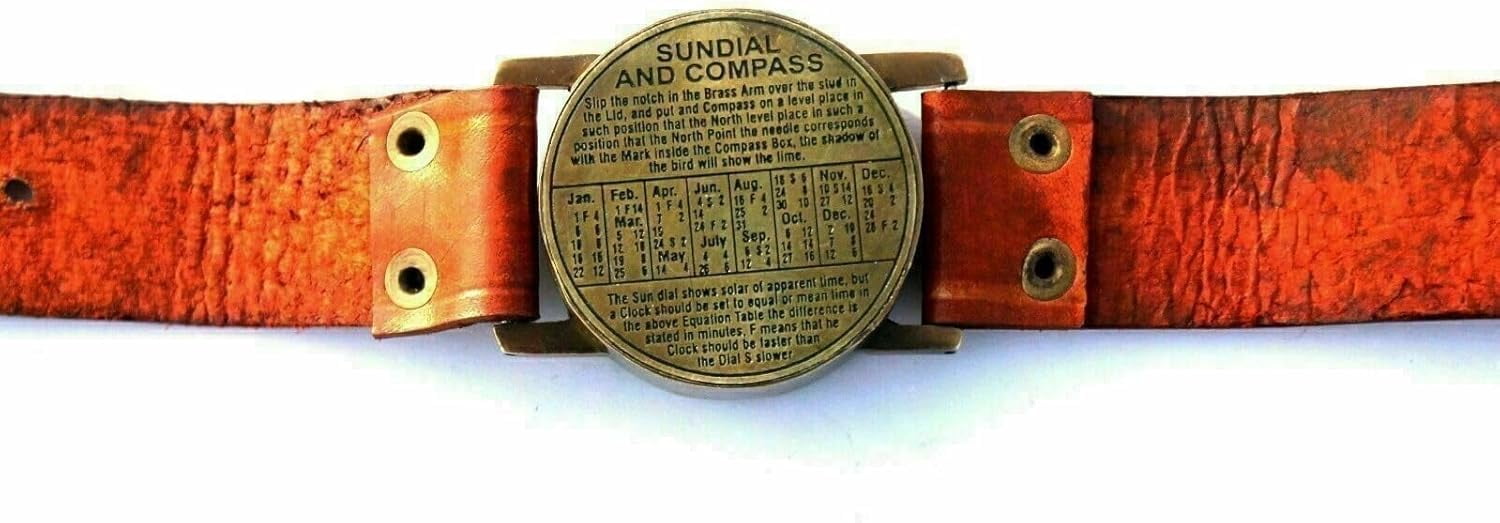 Compass Wrist Brass Sundial Nautical Leather Steampunk