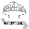 thumbnail image 2 of Yoyauz Women's Birthday Crown & Belt Queen Crystal Crown Rhinestone Hair Band Set Happy Party Decoration Accessories Girls Princess Gift Set, 2 of 6