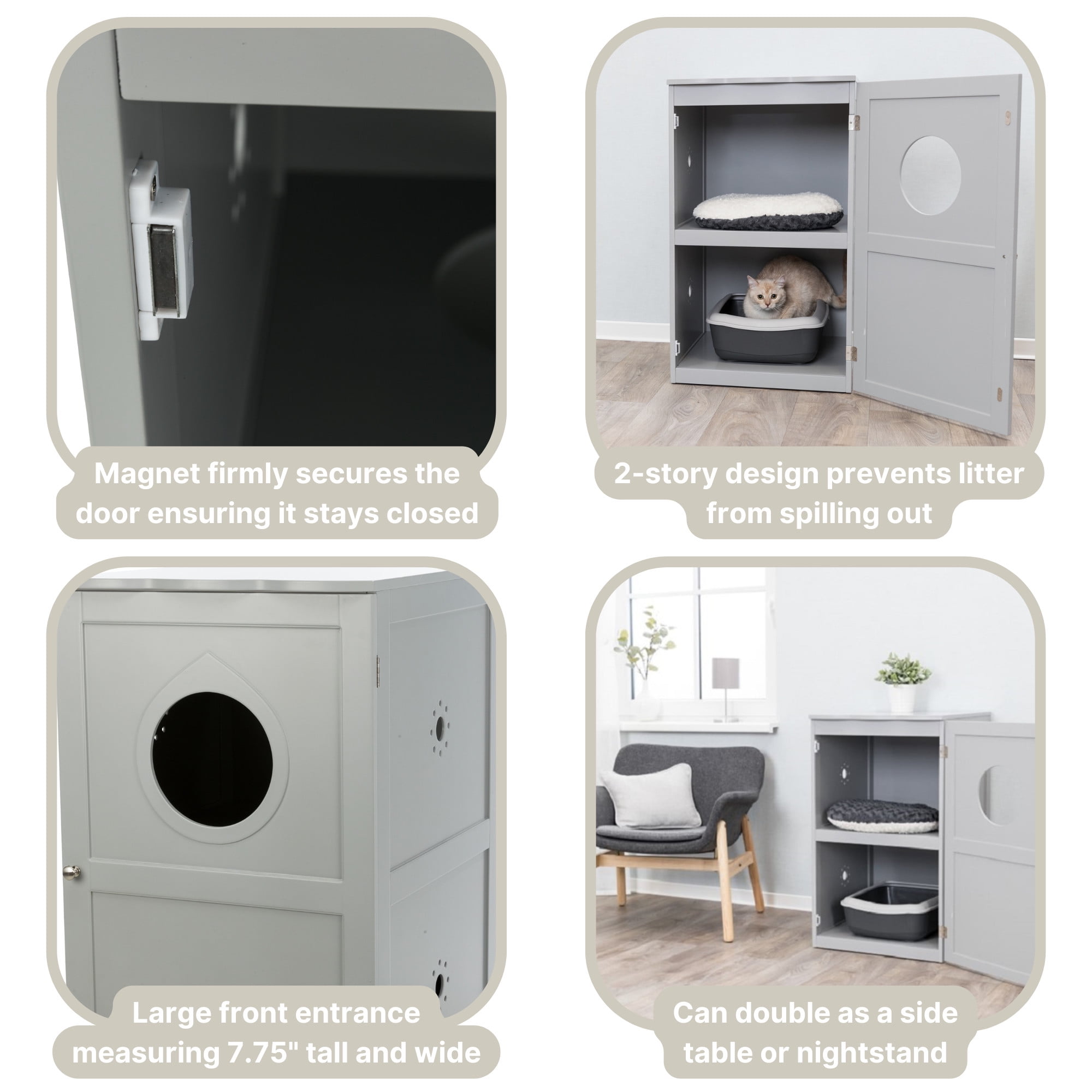 TRIXIE 2-Story Cat Litter Box Enclosure Hidden Litter Indoor Cat Furniture Accent Table, Gray