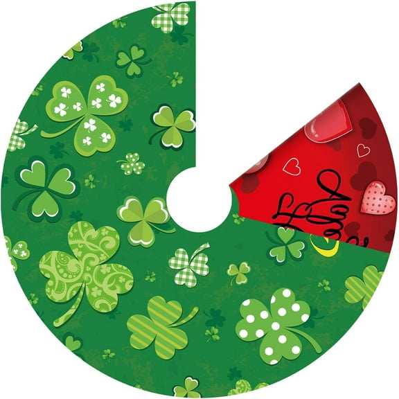 St. Patrick''s Day Tree Skirt 48 Inch Double Sided Green Shamrock Red Love Mat Carpet Irish Party Tree Skirt Decoration for Home Office Holiday Party Decoration