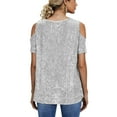 thumbnail image 5 of Busydd Womens T Shirts Trendy Short Sleeve off the Shoulder Sequin Tops for Women Casual Loose Comfy Solid Color Round Neck Womens Tops M, 5 of 7