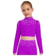 thumbnail image 2 of iixpin Big Girls Hip Hop Streetwear Sparkling Jazz Dance Crop Tops Mock Neck Cheerleading Dancing Clothes Purple 14, 2 of 6