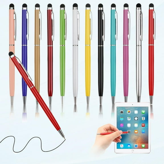 2 in 1 Stylus Capactive 12 Pieces Metal Gel Soft Touch Pen with Stylus Tip Ready Writing Pen Stylus Black Ink Combo for Touch Screens Computer Metal Pen