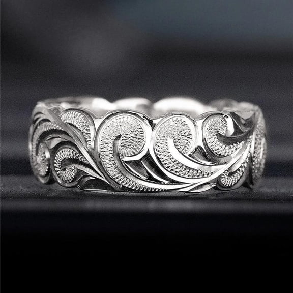 A Luxurious Wide Relief Vine Man Wide Ring For Ladies And Gentlemen For Engagement, Wedding, Banquet, And Fashion Ring Accessories.,【silvery】10
