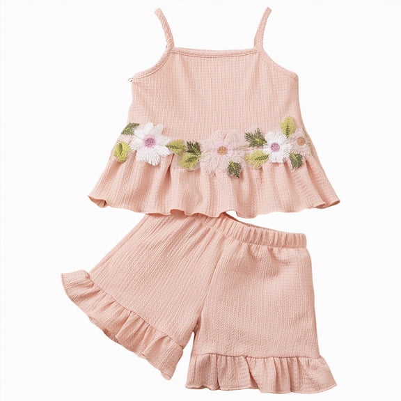 TOWED22 Baby Girls Adorable Clothes 2 Piece Outfits Sleeveless Tank Shirts and Shorts Sweet Casual Toddler Summer with Pockets(Pink,2-3 Y)
