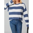 thumbnail image 2 of Franhais Women Fashion Wild Sweater Contrast Color Stripe Round Neck Long Sleeve Knitted Pullovers Autumn Winter Loose Casual Tops, 2 of 9