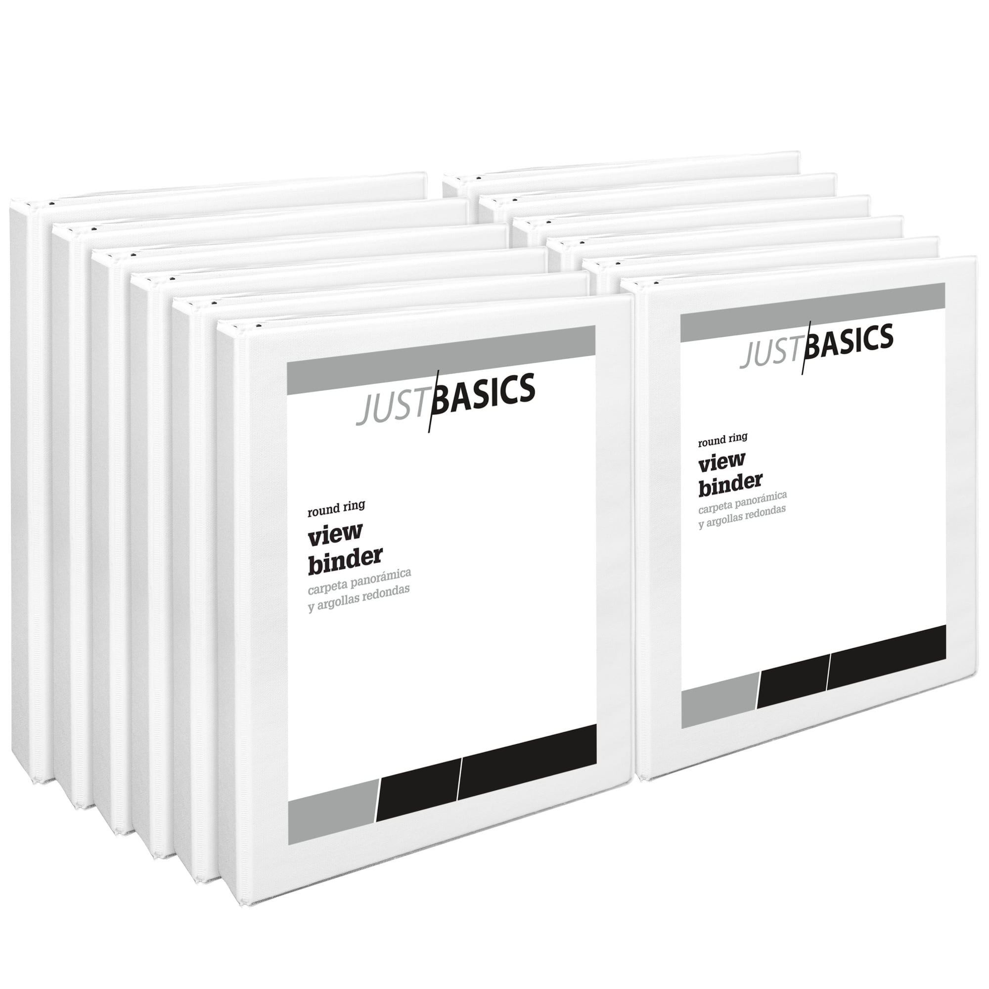 Just Basics Round-Ring View Binder, 1in. Rings, 100% Recycled, White, Pack Of 12, OD05525