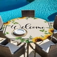 thumbnail image 6 of Yellow Sunflowers Round Tablecloth, Fitted Table Cover with Elastic for 55"-60" Round Tables, Retro Farmhouse Summer Floral Leaves Table Cloth Outdoor Indoor Dinning Party Waterproof Tablecloths, 6 of 7
