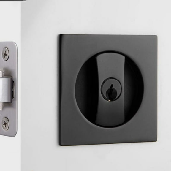 BUYISI Square Pocket Door Hardware Bed Bathroom Flush privacy Pocket Door Lock with Key Black