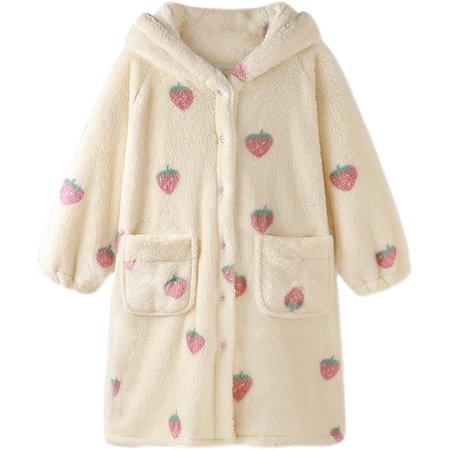 

QWZNDZGR Womens Plush Robe Cute Soft Fuzzy Ears Hooded Bathrobe Cozy Fleece Warm Fluffy Robes