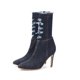 thumbnail image 4 of Botas de tacón alto con cremallera lateral de mezclilla elástica desgastada sexy de color sólido para mujer Wmkox8yii hfjk1830, 4 of 5