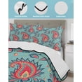 thumbnail image 4 of Quilts Full Size, Red Teal Boho Botanical Soft Comforter Bedding Set for Bed, Southwestern Retro Ethnic Tribal Lightweight Quilted Bedspread with Pillow Cover(2 Pieces) for All Season, 78x90 Inch, 4 of 6