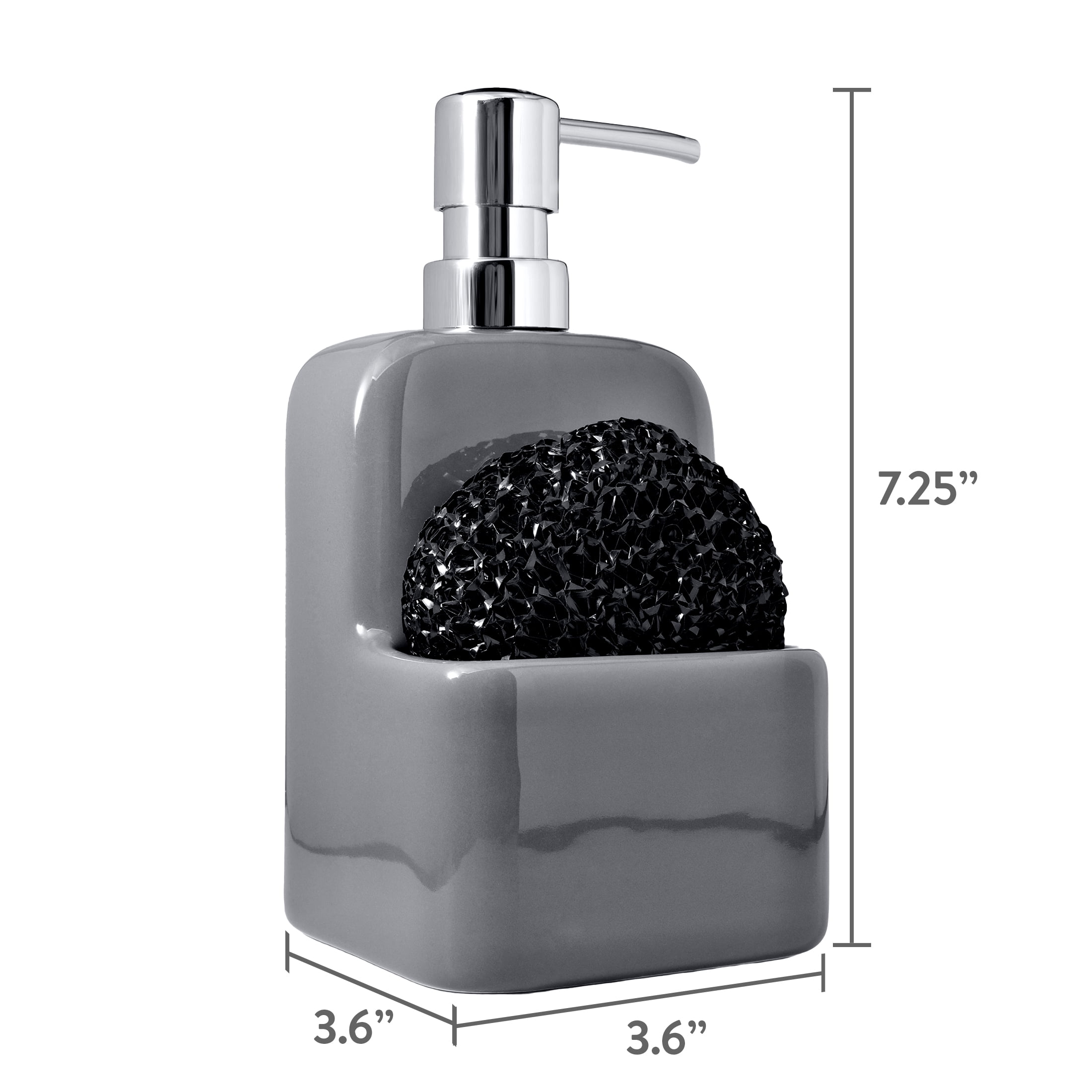 Mainstays Liquid Soap Pump with Sponge Caddy, Gray Ceramic, Single, Well Suited to Kitchen Organization and Accessibility