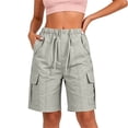 thumbnail image 2 of Kinrui Bermuda Shorts for Women Summer Quick Dry Cargo Shorts with Multi-Pockets Outdoor Drawstring Knee Length Hiking Short, 2 of 8