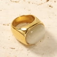 thumbnail image 3 of PAMTIER Unisex Stainless Steel Vintage Simple Oval Cut White Agate Gemstone Signet Ring Rhinestones Promise Wedding Band High Polished Gold Size 7, 3 of 4