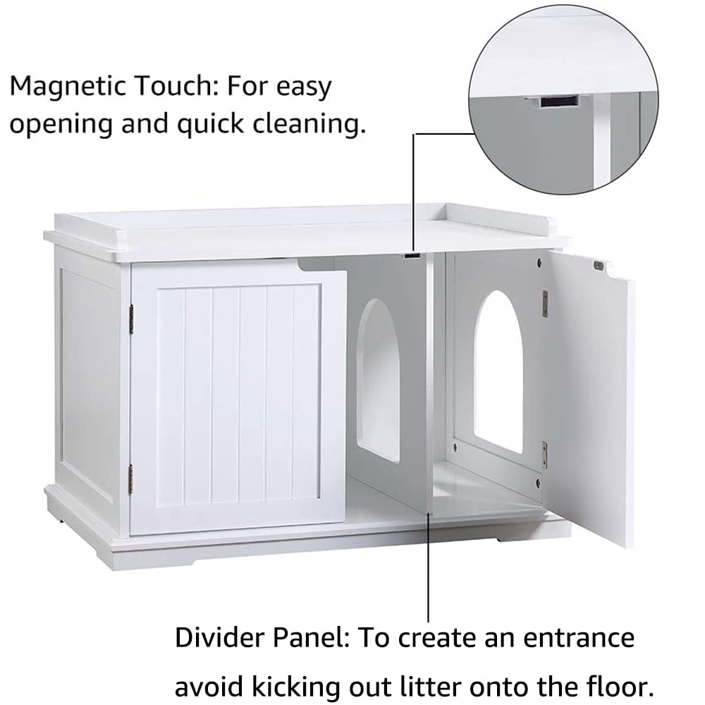 Unipaws Designer Cat Litter Box Furniture, Covered, White