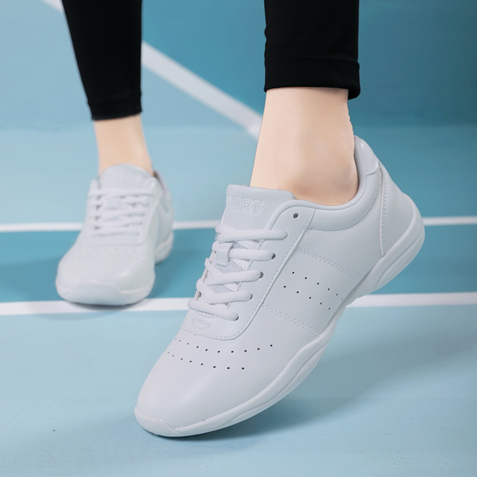 GlideMoves Cheer Shoes Girls White Jump Tumbling Women Exercise Aerobic Fitness Dance Training Youth School Student Team Athletic Competition Little Kid Size 13