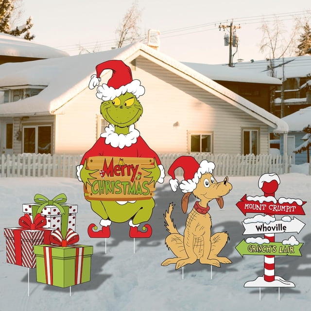 Letreros navideños con forma de guass para decoración exterior, 4 unidades con estacas