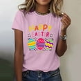 thumbnail image 2 of Uooqdmx Graphic Tees Women, Easter Outfits for Women, Shirts for Women Trendy, Happy Easter Letter Easter Egg Print T Shirt, Oversized Shirts for Women, Pink 2 3XL, 2 of 5