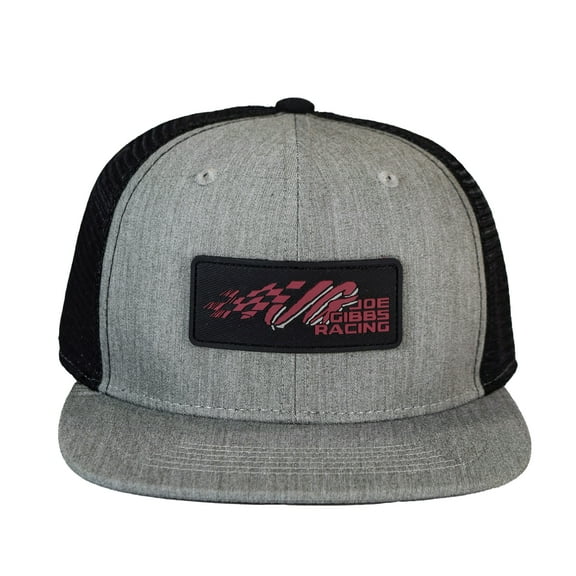 Joe Gibbs Racing Grey Rubber Patch Flatbill Mesh Trucker Hat w/ Snapback Closure