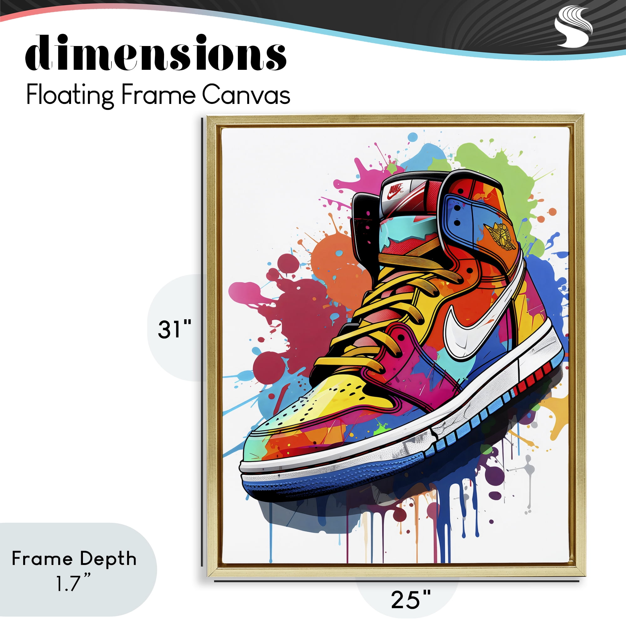 Stupell Industries Graffiti Sneaker on White Gold Framed Floater Canvas Wall Art, design by Creative Studio