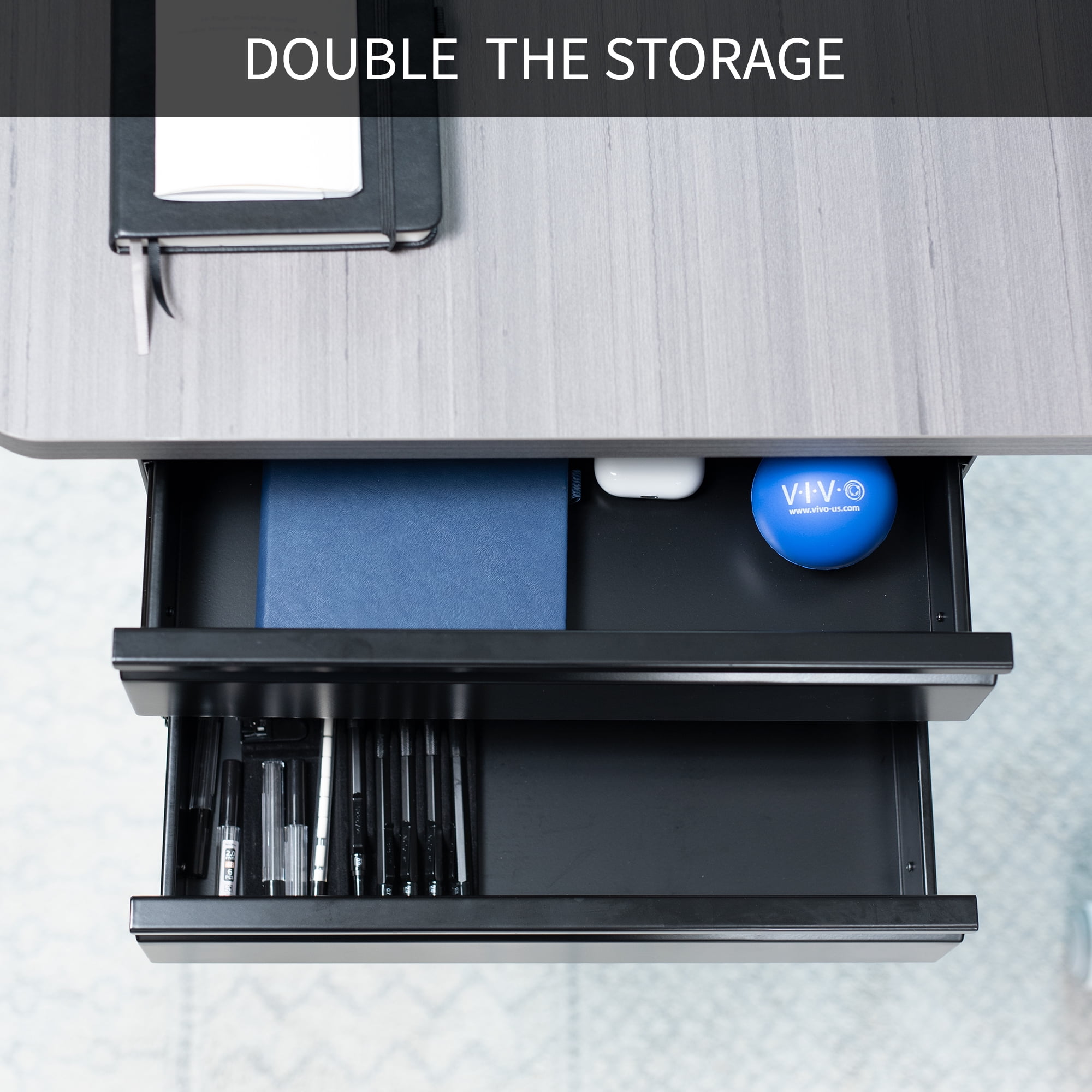 VIVO Black Dual Level 16" Pull Out Under Desk Storage Drawer Set without Shell