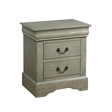 Acme Louis Philippe III 2-Drawer Nightstand in Antique Grey - 0