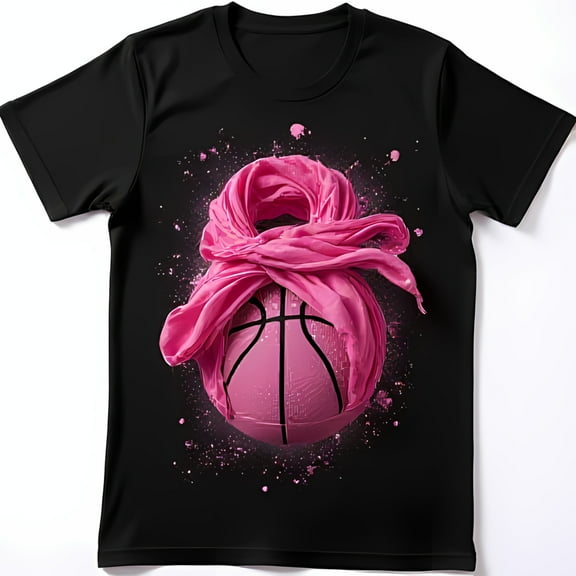 Stylish Black T-Shirt with Bright Pink & Flowing Scarf Graphic