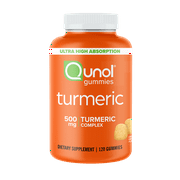 Qunol Turmeric Curcumin Gummies 500mg, Ultra High Absorption, Joint Support Herbal Supplement, 120 Count