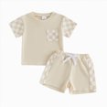 thumbnail image 4 of Toddler Boy Summer Outfits Childrens Breathable Set Boys Simple Solid Color Short Sleeve Crewneck T Shirt Elastic Shorts Beige 18-24 Months, 4 of 4