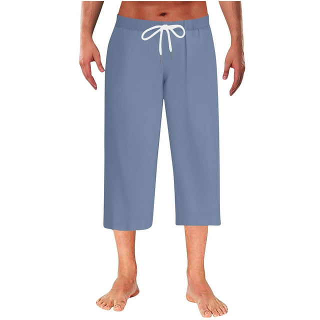 Lovzfmll Men's Solid Color Sleep Shorts, 7-Inch Inseam, Straight-Leg, Elastic Waist, Pockets for Simple Comfort Navy, L