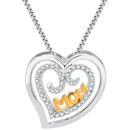 1/8 Carat T.W. Diamond Two-Tone Mom Inside Heart Fashion Pendant, 18 Chain