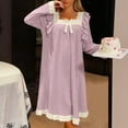 thumbnail image 6 of Blmnix Square Neck Womens Nightgowns Plus Size Long Sleeve Sleep Shirt Purple Sleep Dress, 6 of 6