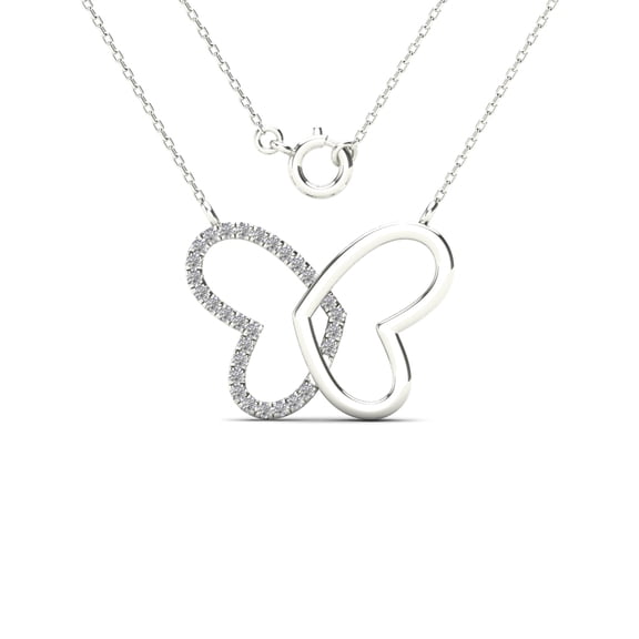 aaXia 10K White Gold 1/10ct TDW Diamond Double Heart Necklace