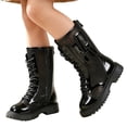 thumbnail image 7 of YMUQEIGH Girls Leather Riding Knee High Boots with Side Zipper Fashion Round Toe Comfortable Low Heel Lace Up Combat Boots Lug Sole Motorcycle Boots Little Kid/Big Kid, 7 of 7