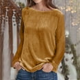 thumbnail image 2 of Atogsazn Womens Velvet Round Neck Long Sleeve Blouse Casual Solid Color Tops Stretchy Loose Shirts Gold XL, 2 of 8