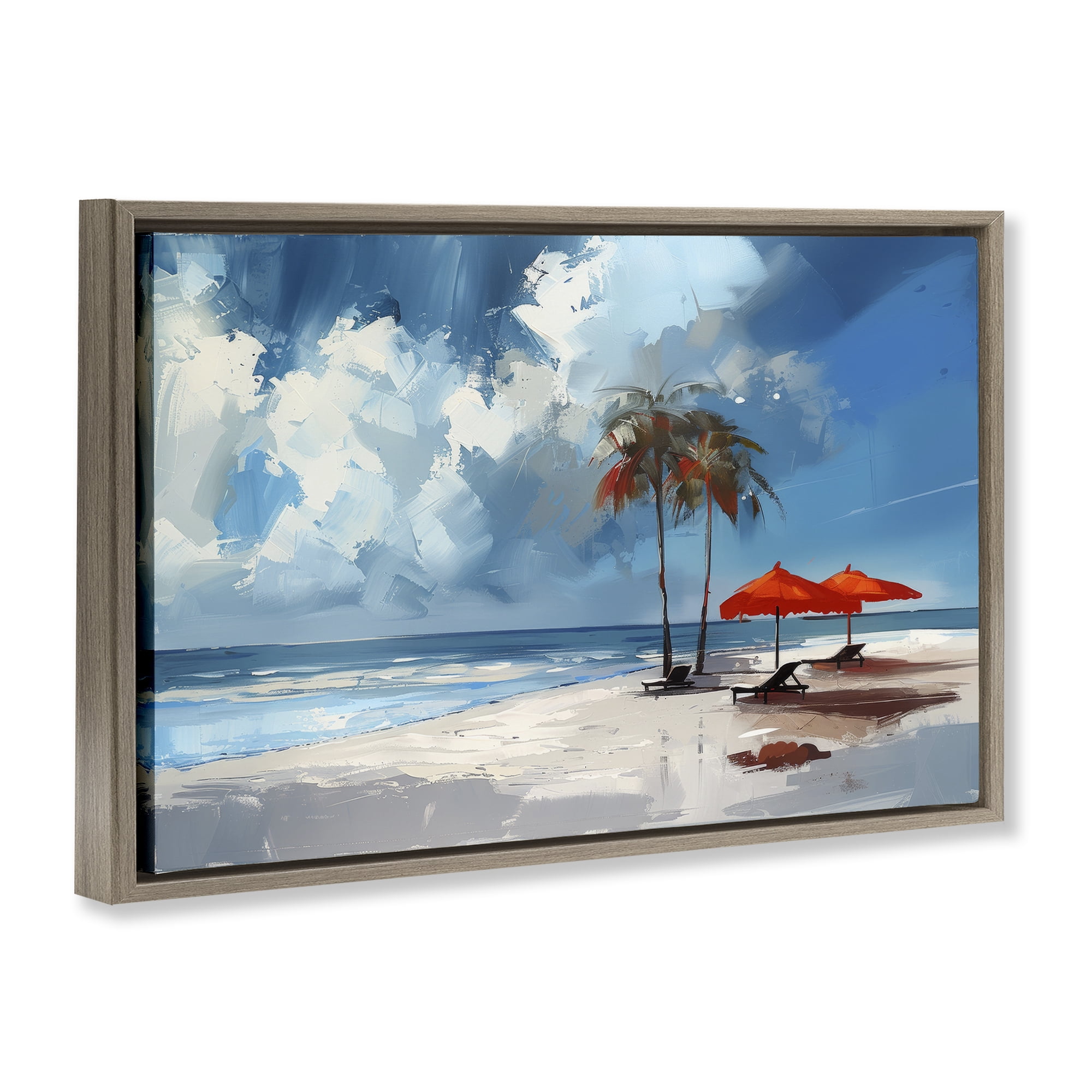 Stupell Industries Sunny Seaside Palette Nautical & Beach Painting Brown Floater Framed Canvas Art Print Wall Art, 31 x 21