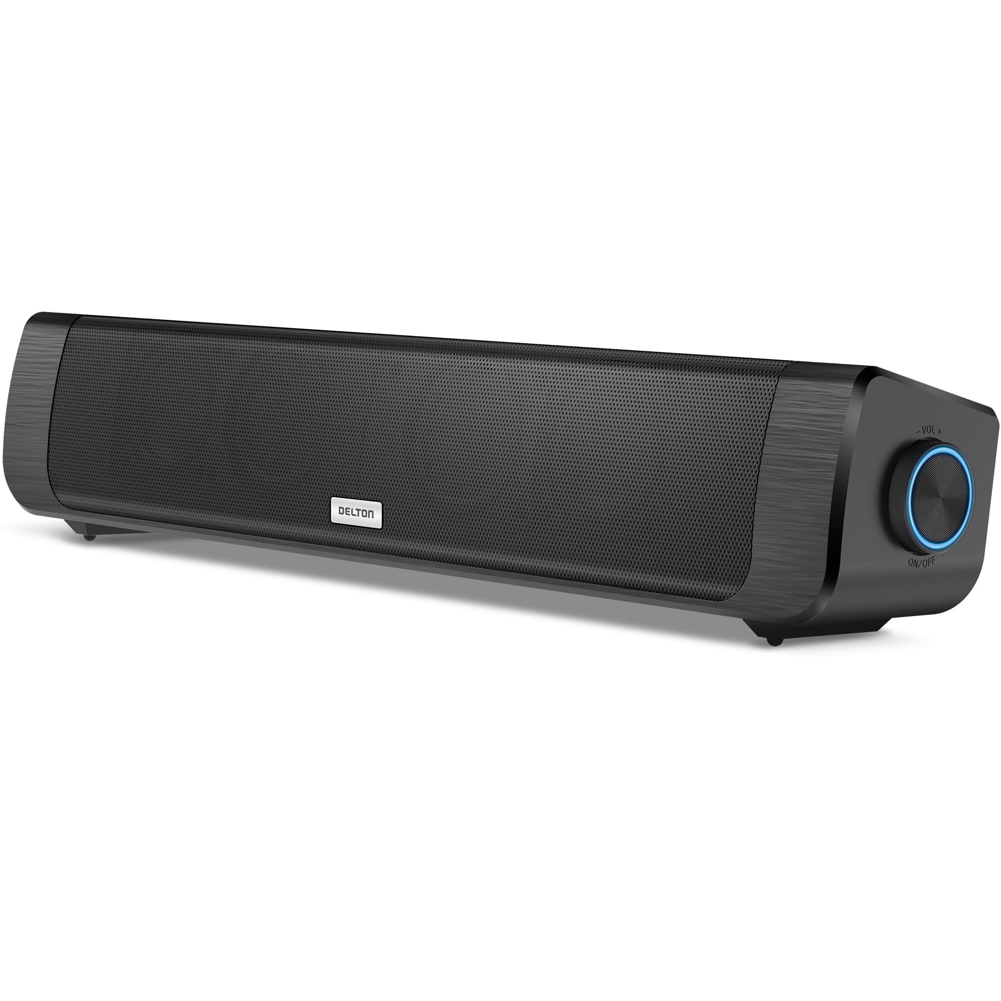 Delton SB200 20W Bluetooth Soundbar, Dual-Powered Hi-Fi Stereo Computer Speakers with Rich Bass, 10Hrs Playtime, 30ft Bluetooth Range, Aux Connection Perfect for Windows, PC, Laptops, Phones - Black