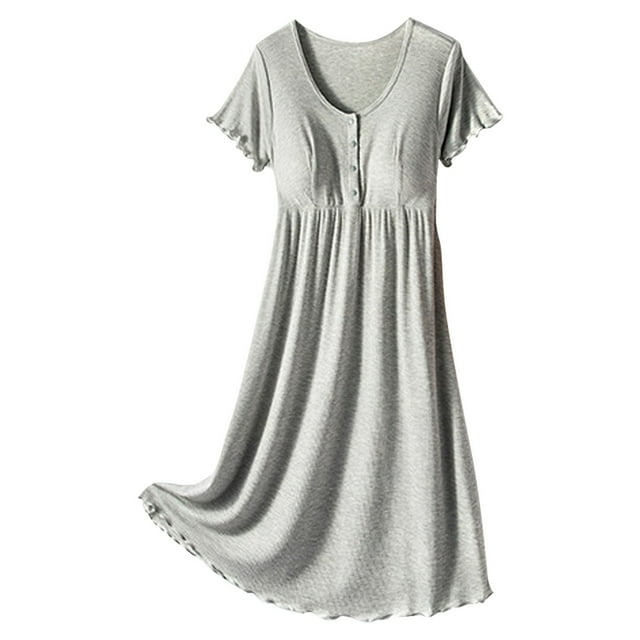 PMVFHDE Robe Longue Automne Fil Maternité Robe Fine Col Rond Manches Courtes Allaitement Robe Maternité Taille Haute Manches Courtes Robe pour Femmes Gris,TG